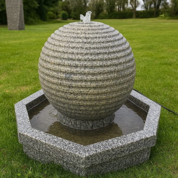 'Atmo-sphere' solid Granite sphere and octagonal base water feature