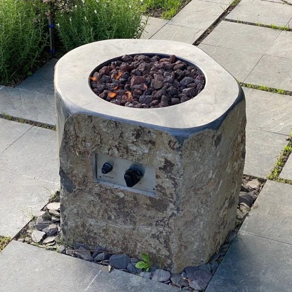 'Stone Ember' Hand-Carved Basalt Gas Fire Pit