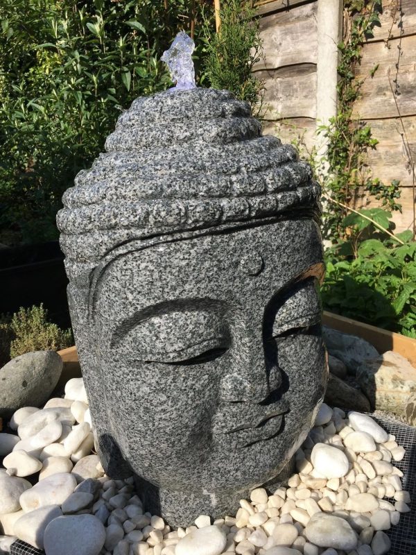 Solid, Exquisitely carved granite stone Buddha Head water feature