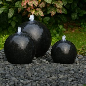 Set of 3 granite polished water balls