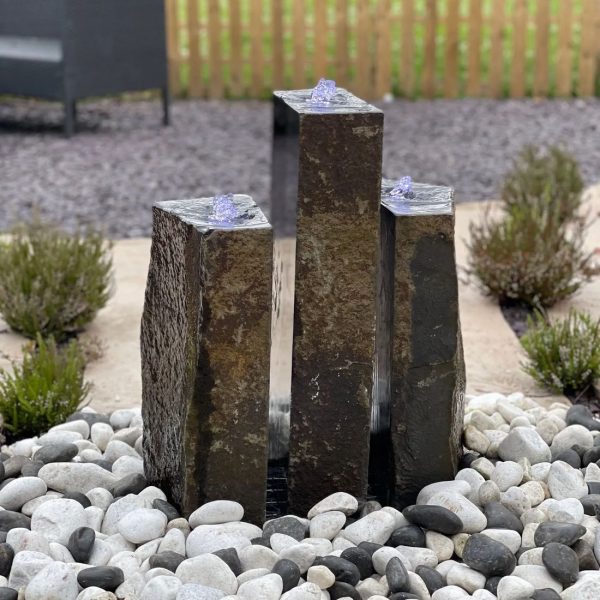 split boulder solid basalt water feature