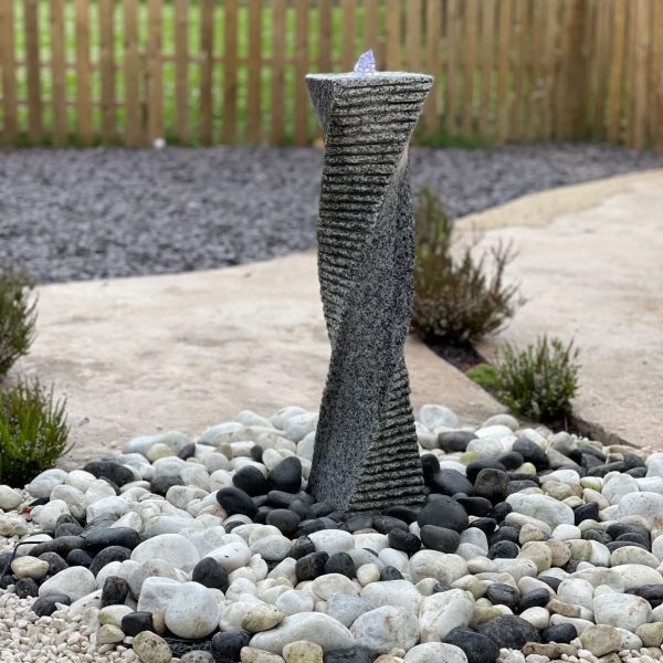 'Twist' Spiral column water feature in granite stone